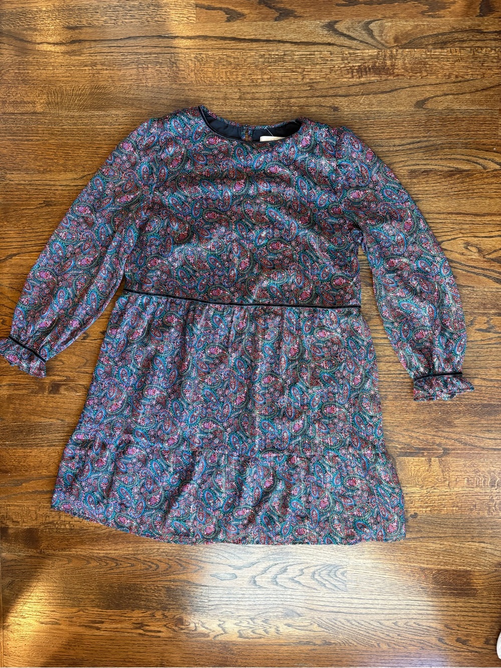 LOFT women's Sleeve Paisley Print Dress velvet accent trim holiday dress